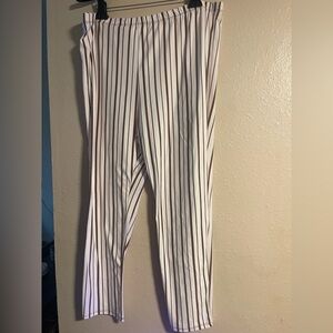 Say Anything Striped White & Brown Elastic Waist Pants - 3X